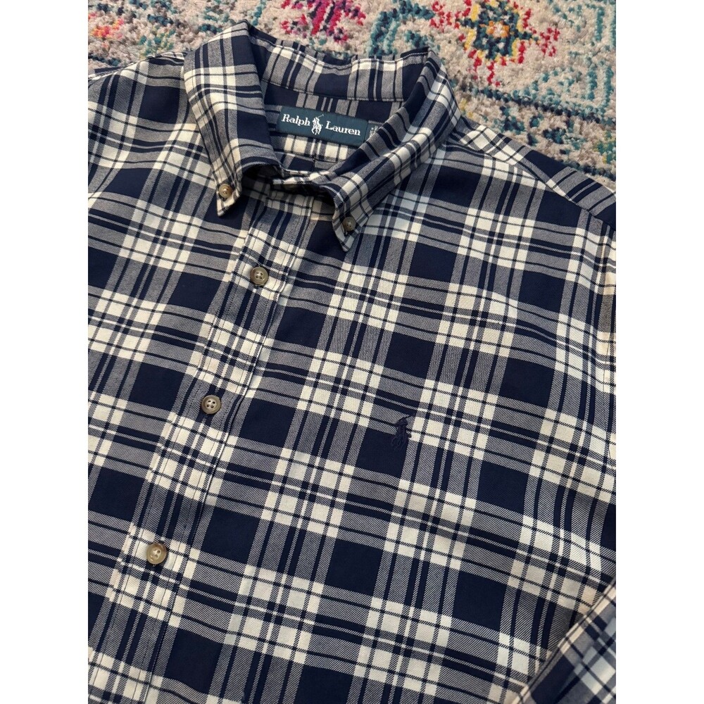 Ralph Lauren Navy Blue Plaid Button Down Shirt Men's Size XXL